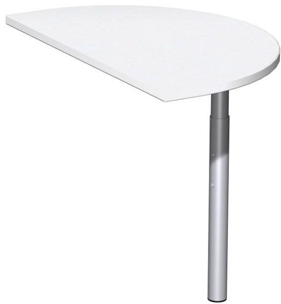 geramöbel påbyggnadsbord halvcirkelformat med stödfot, inkl länkmaterial, höjdjusterbar, 500x800x680-820, vit/silver, N-647006-WS