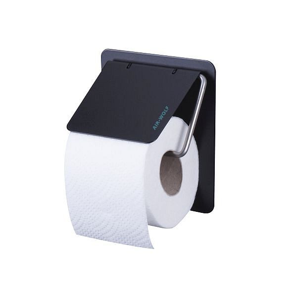 Air Wolf toalettpappershållare, Omega-serien, H x B x D: 155 x 130 x 117 mm, mattsvart belagt rostfritt stål, 29-532