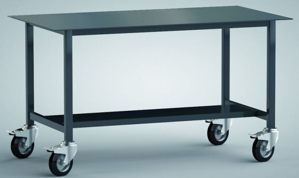 KLW svetsbord, 1500 x 700 x 858 mm, med bänkskiva av 5 mm tjock blank stålplåt, med 1 förvaringshylla 300 mm, WPS11N-1500-001