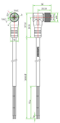 Hagnleone kabel M12 uttag 3m 3-polig, 7052