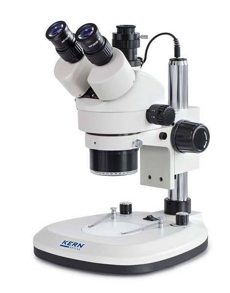 KERN Optics stereozoommikroskop med ringbelysning, Greenough 0,7 x - 4,5 x, trinokulärt, Okular HWF 10x / Ø 20mm, OZL 466