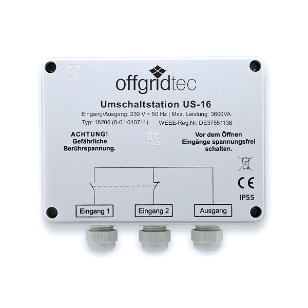 Offgridtec-växelstation för nätprioritetsväxling US-16 230V 16A 3600W, 8-01-010711