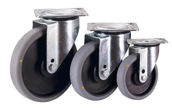VARIOfit svängbara hjul elektriskt ledande, 125 x 32 mm, grå, polypropen - länkhjul med elastiska antistatiska Performa gummidäck, lpg-125.036
