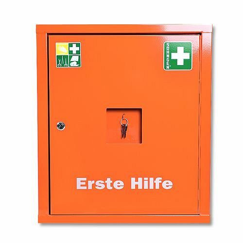 DENIOS första hjälpen-skåp Eurosafe av kvalitetsplåt, fyllning enligt DIN 13169, 164-911