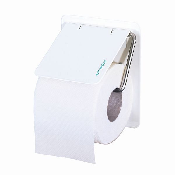 Air Wolf toalettpappershållare, Omega-serien, H x B x D: 155 x 130 x 117 mm, vitt rostfritt stål, 29-432