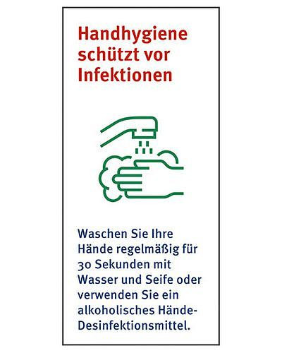 DENIOS skylt "Handhygien skyddar mot infektioner", folie 70 x 150 mm, 273-309