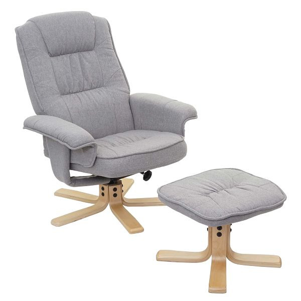 Mendler relaxstol M56, TV-stol TV-stol med pall, tyg/textil, ljusgrå, 74178