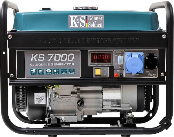 Könner & Söhnen 5500W bensinkraftgenerator, 1x16A(230V)/1x32A(230V), 12V, voltregulator, lågoljeskydd, överspänningsskydd, display, KS 7000