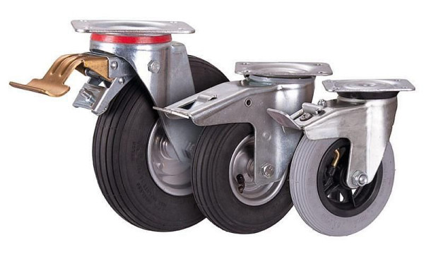 VARIOfit bromsrulle med pneumatiska däck, 150 x 30 mm, grå, på stålfälg, dpl-150.001