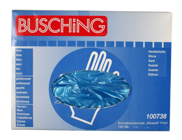 Busching engångshandskar "all-purpose" blå, borttagning framtill, 1 x dispenserlåda (120 st), förpackning om 10, 100738