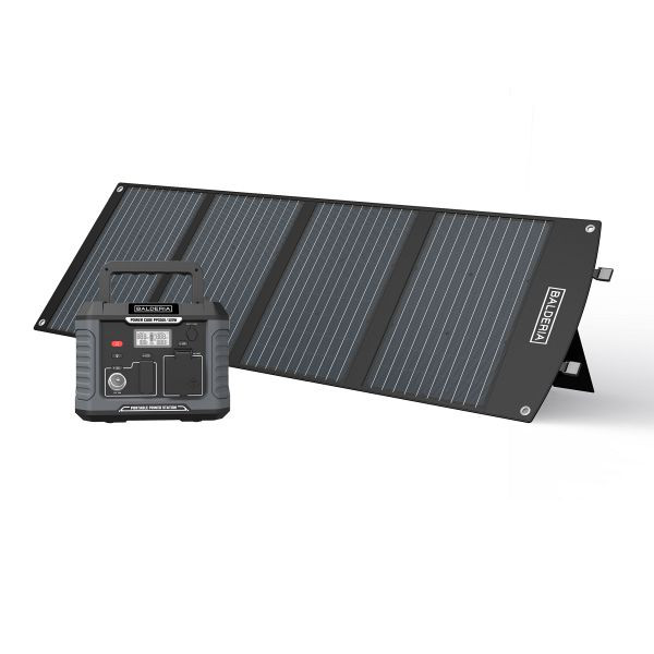 Balderia mobil kraftverksenhet, 120 W, 400 Wh, 4 solcellspaket, vardera 30 W, färg: svart, PPS500-SP120