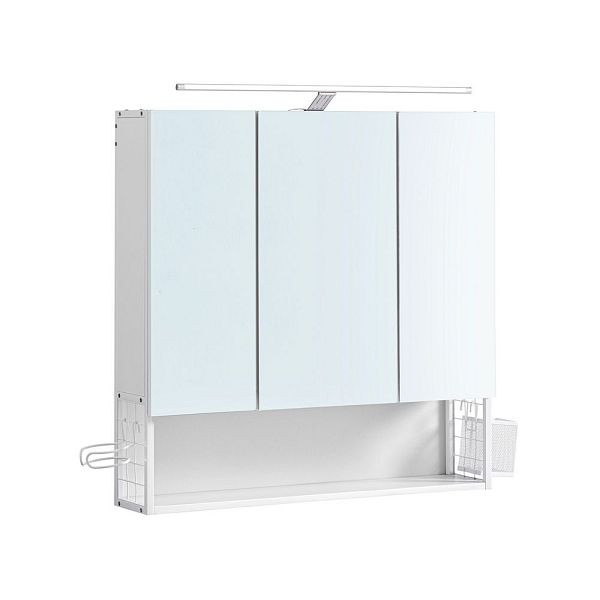 VASAGLE 3-dörrars badrumsspegelskåp med belysning och höjdjusterbar hylla, vit, BBK124W14