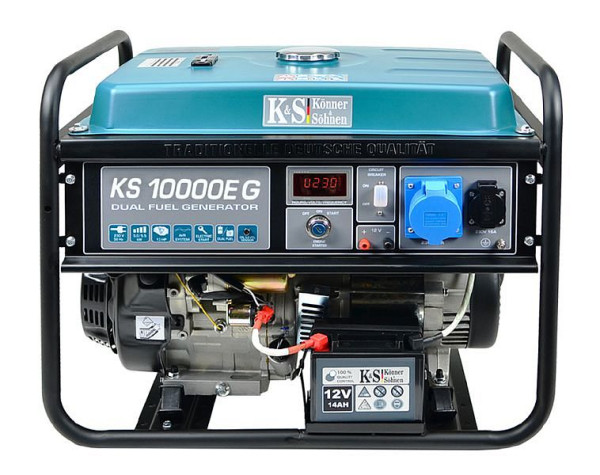 Könner & Söhnen 8000W, DUAL FUEL bensin/LPG, E-start, HYBRID elgenerator, 1x16A(230V)/1x32A(230V), 12V, voltregulator, display, KS 10000E G