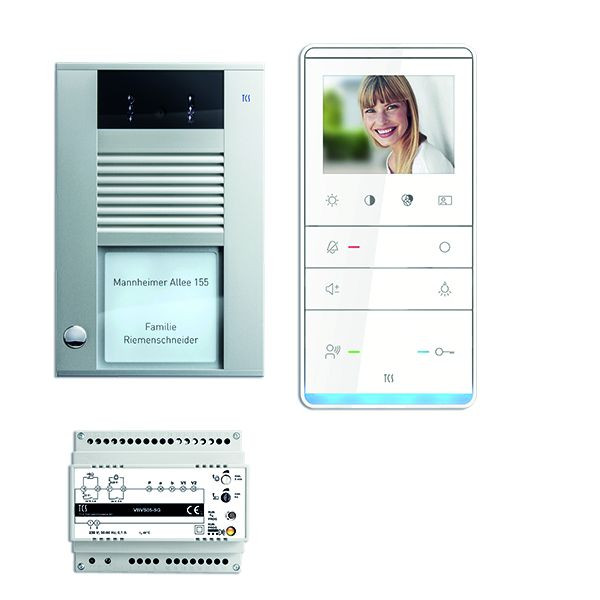 TCS dörrkontrollsystem video: pack AP för 1 bostadsenhet, med ytterdörrstation AVD 1 bell-knapp, 1x video handsfree högtalare IVW5111, kontroll, PVE16010-0010