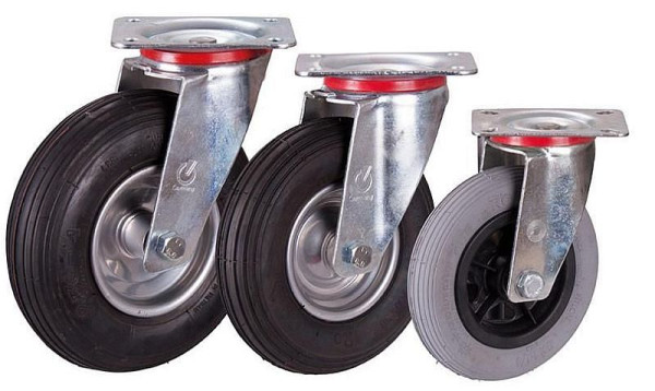 VARIOfit svängbara hjul med pneumatiska däck, 200 x 50 mm, svart, på stålfälg, lpl-200 000
