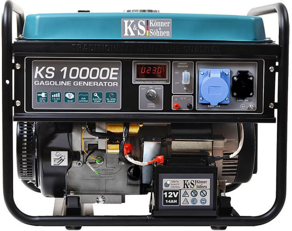 Könner & Söhnen 8000W bensin E-start elgenerator, 1x16A(230V)/1x32A(230V), 12V, voltregulator, lågoljeskydd, överspänningsskydd, display, KS 10000E