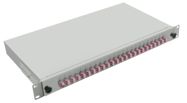 Helos fiberoptisk 19&quot; breakoutbox med 24x LC duplexkopplingar OM4, grå, 249844