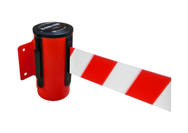 RS-GUIDESYSTEMS barriärtejp väggmontering med bälte, hölje: röd / bälte: röd-vita diagonala ränder, bältes längd: 4,0 m, GLW 25-D/13-4,0