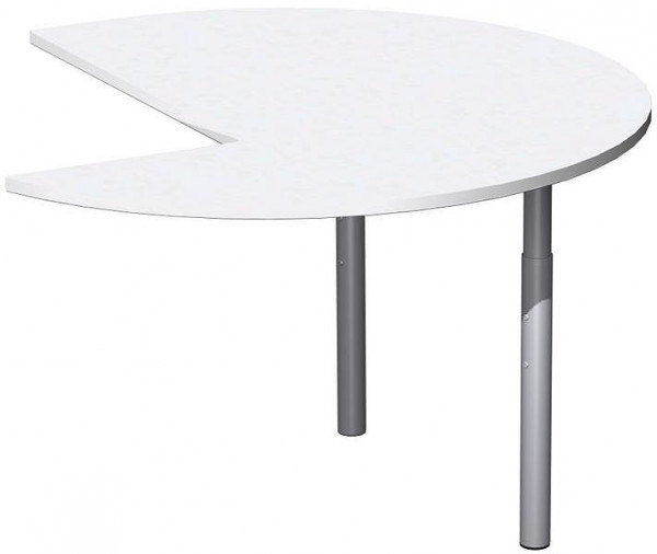 geramöbel Påbyggnadsbord, trekvartscirkel, vänster, med stödfötter, inkl länkmaterial, höj- och sänkbart, 1200x1200x680-820, vit/silver, N-647011-WS