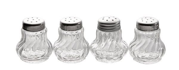 APS mini shakers, vardera Ø 3,5 cm, höjd: 4 cm, glasbehållare, lock i rostfritt stål, 4 st, 40503
