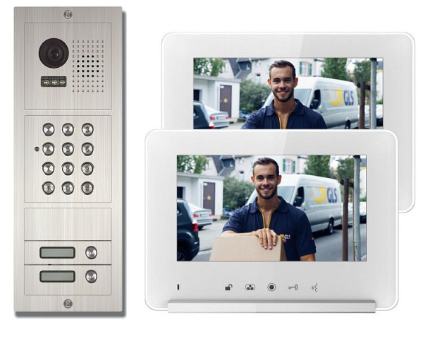 Anthell Electronics 2-familjs PIN-kod Färg Video Dörrtelefon Set med bildlagring, med 2X 7" monitor, M2D1-690S1-2