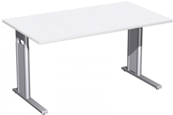 geramöbel skrivbord, höj- och sänkbart, valfri C fotpanel, 1400x800x680-820, vit/silver, N-647145-WS