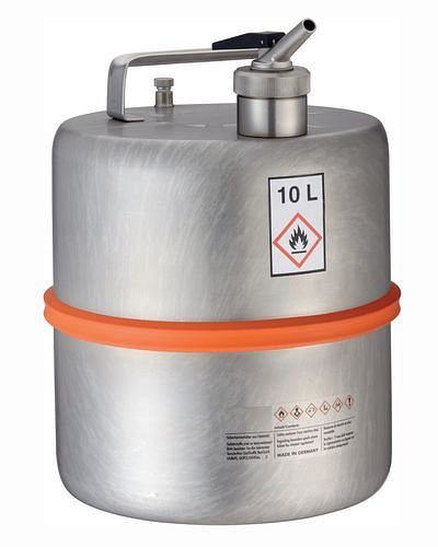 DENIOS säkerhetsburk, rostfritt stål, med doseringskran, 10 liters volym, 117-219