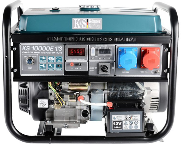 Könner & Söhnen 8000W bensin elstart kraftgenerator, 1x32A(230V)/1x16A(400V), 12V, voltregulator, display, KS 10000E-1/3