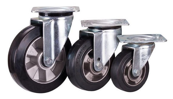 VARIOfit svängbara hjul, elastiskt massivt gummi, 125 x 40 mm, svart, på pressgjuten aluminiumfälg, lpg-125.007