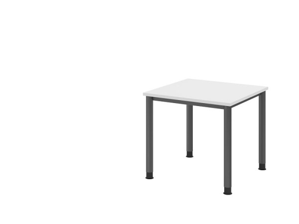 Hammerbacher skrivbord HS08, 80 x 80 cm, ovansida: vit, 25 mm tjock, 4-fots ram i grafit, arbetshöjd 68,5-81 cm, VHS08/W/G