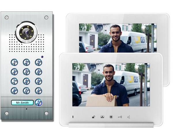Anthell Electronics 1-familjs PIN-kod Färg Video Intercom Set med bildlagring, med 2X 7" monitor, CK1-690S1-2