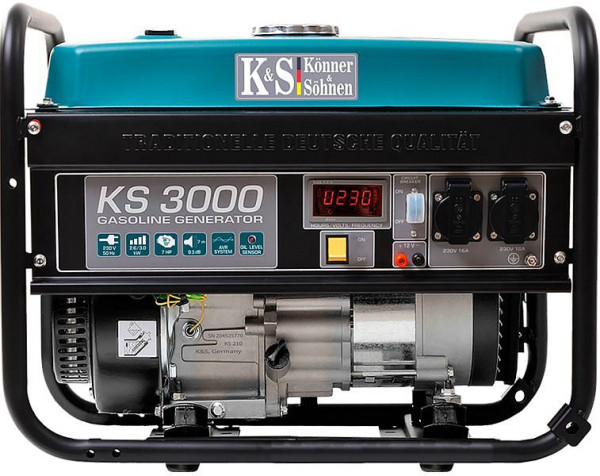 Könner & Söhnen 3000W bensinkraftgenerator, 2x16A (230V), 12V, voltregulator, lågoljeskydd, överspänningsskydd, display, KS 3000