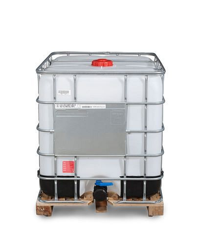 DENIOS Recobulk IBC container för farligt gods, trä, 1000 l, öppning NW150, utlopp NW80, 266-191