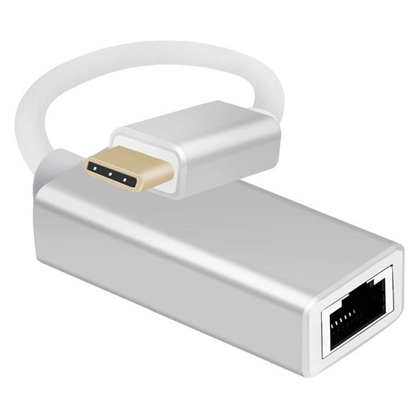 Helos Ethernet-adapterkabel, USB 3.1 Type-C™-kontakt/RJ45-uttag, PREMIUM, silver, 288378