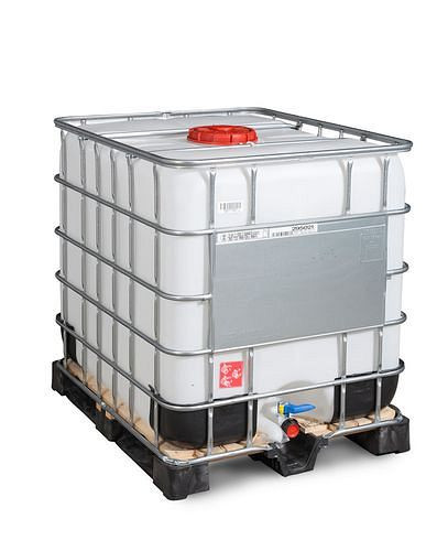 DENIOS Recobulk IBC container för farligt gods, trä, 1000 l, öppning NW225, utlopp NW50, 266-192
