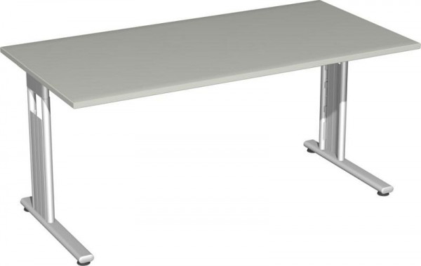 geramöbel skrivbord, fast höjd, C fotflex, 1600x800x720, ljusgrå/silver, S-618103-LS