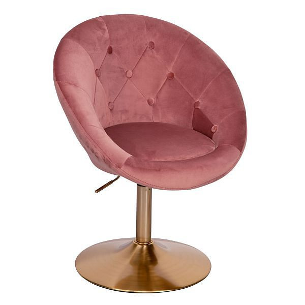 Wohnling lounge stol sammet rosa / guld design snurrstol med ryggstöd, WL6.300