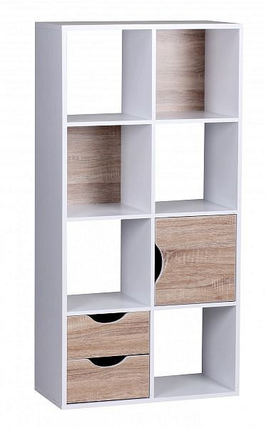 Wohnling bokhylla 60 x 120 x 29 cm vit Sonoma ek med lådor och lucka, WL1.429