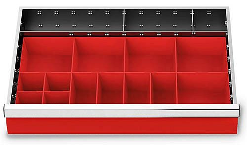 Bedrunka+Hirth lådinsatser T500 R 24-16, smådelslådor, för panelhöjd 100 mm, 16 delar, 168-132