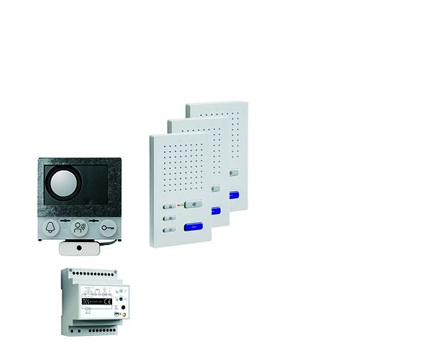 TCS audio:pack installation för 3 bostäder, med inbyggd högtalare ASI12000 + 3x handsfree högtalare ISW3030 + kontrollenhet BVS20, PAIF030/004