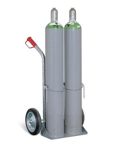 DENIOS stålflaskvagn GFR-2, för 2 gasflaskor (Ø 250 mm), massiva gummidäck, 115-207