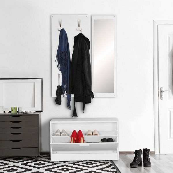 Wohnling JANA vägghängd garderob med spegel och skoskåp spånskiva vit, WL5.166