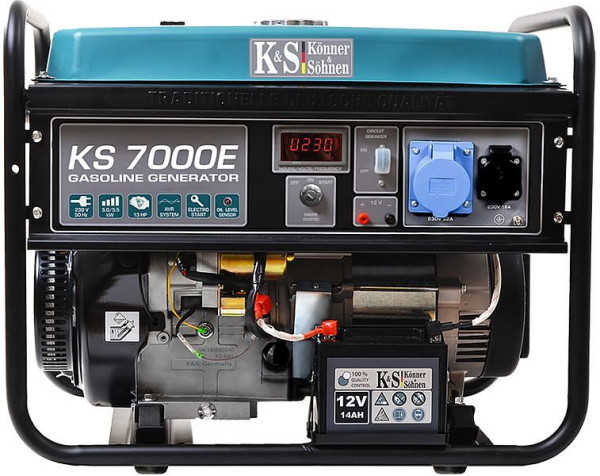 Könner & Söhnen 5500W bensin E-start elgenerator, 1x16A(230V)/1x32A(230V), 12V, voltregulator, lågoljeskydd, överspänningsskydd, display, KS 7000E