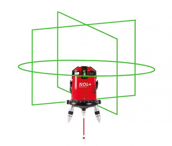 NESTLE Octoliner G med grön laserstråle Linjelaser med 360° horisontell linje, 4 vertikala linjer, lodpunkt under, IP54, 16114001