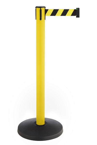 ALLROUNDLINE barriärstolpe med bälte, stolpe: svart / bälte: svart-gula diagonala ränder, ALA-30-3.0-0170