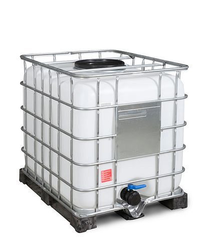 DENIOS Recobulk IBC-container, PE-pall, 1000 l, öppning NW400, utlopp NW80, 266-182