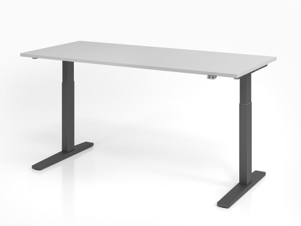 Hammerbacher skrivbord XMKA19, 180 x 80 cm, topp: grå, 25 mm tjock, ABS tjock kant, rektangulär form, grafit, VXMKA19/5/G