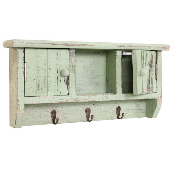 Mendler HWC-A48 tangentbord, nyckelskåp med dörrar, massivt trä, shabby green, 60788