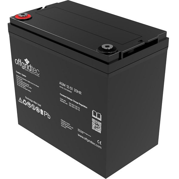 Offgridec AGM 51Ah 20HR 12V - solbatteri batteri extremt cykelsäkert, 2-01-001002