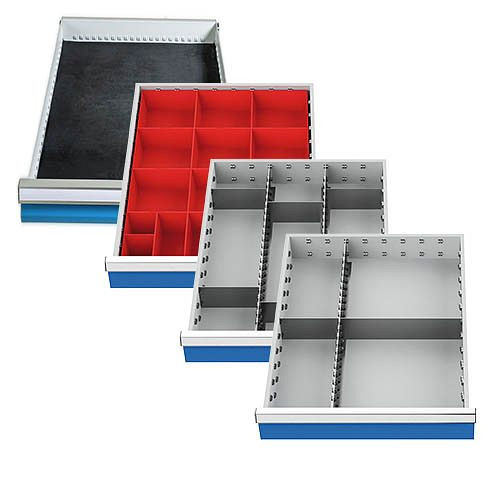 Bedrunka+Hirth division sortiment (4 delar) för lådor R 18-24, 1 x smådellåda, 2 x metallindelningar 450 x 600 mm, 500/584A